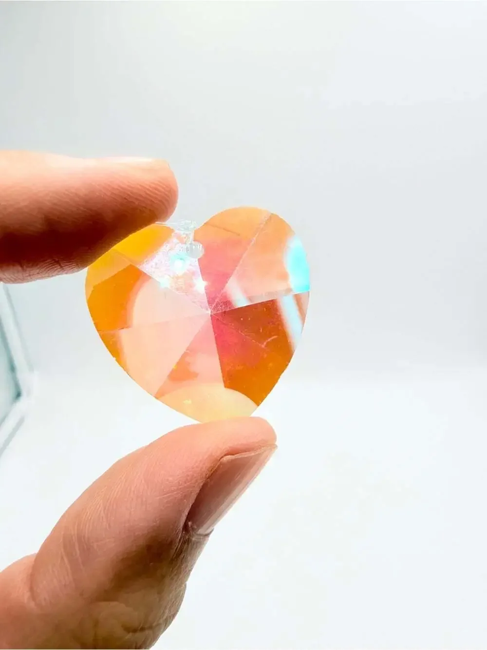Faceted Aurora Borealis Crystal Heart Pendant – Iridescent Prism Suncatcher